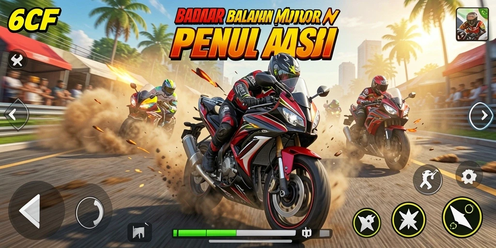 Gameplay mendebarkan saat balapan motor di 6CF.