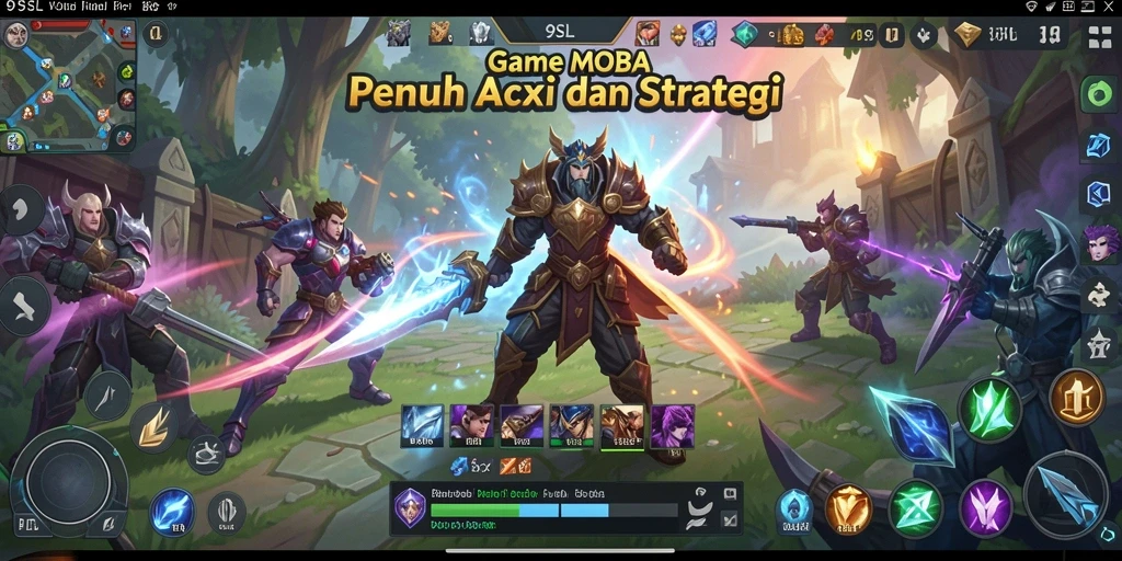 Screenshot gameplay 9SL dengan pertarungan tim yang mendebarkan.