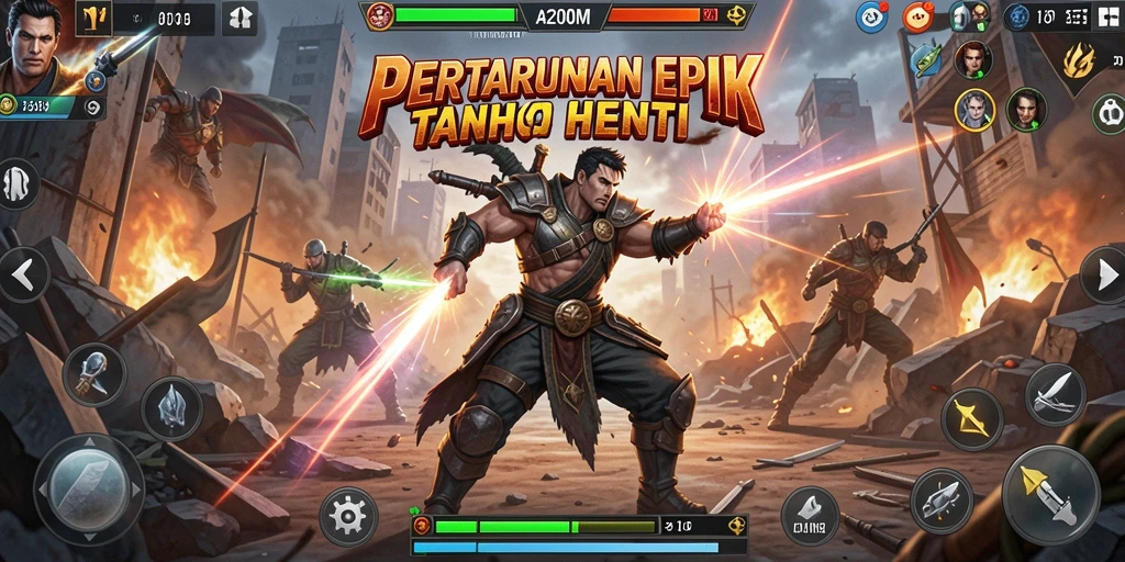 Gameplay A200M yang intens dan penuh aksi di arena pertarungan.