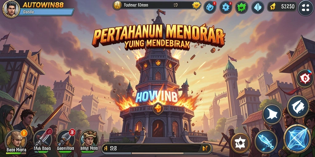 Screenshot gameplay AUTOWIN88 menampilkan pertahanan menara yang epik.