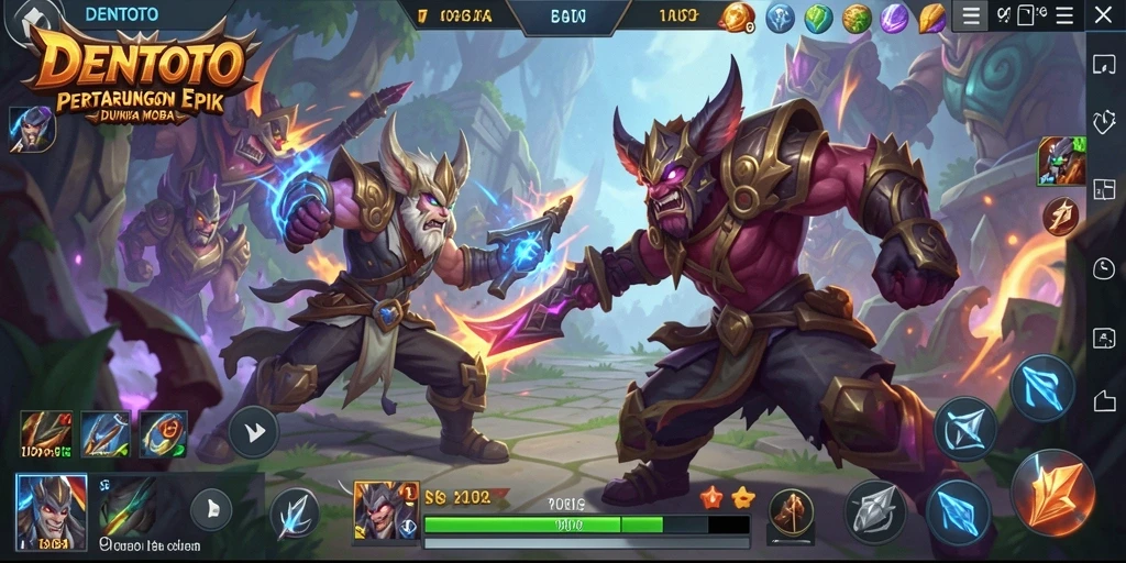 Tampilan menarik gameplay DENTOTO di arena pertempuran MOBA.