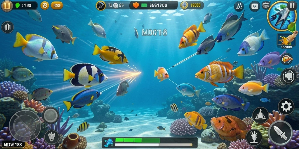 Tampilan gameplay MDG188 dalam aksi Tembak Ikan yang seru.