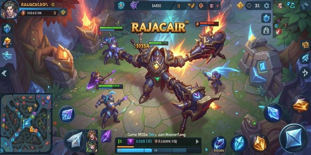 Tangkapan layar gameplay menegangkan dari RAJACAIR di arena MOBA.