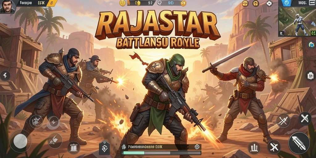 Screenshot gameplay RAJASTAR menampilkan aksi seru dalam Battle Royale.